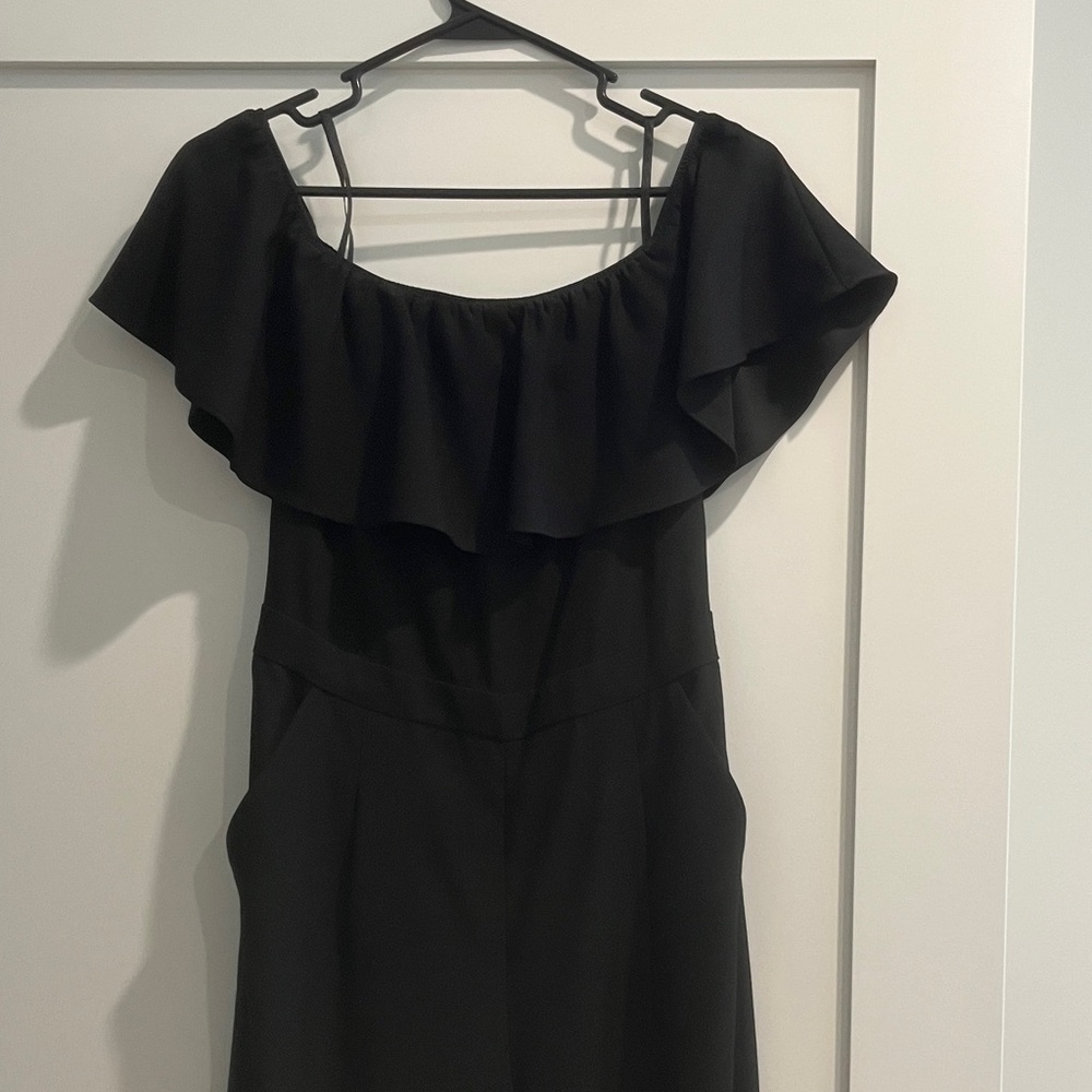 Elegant Black Off-Shoulder wide leg romper